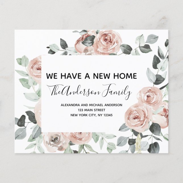 Budget Dusty Pink Floral Moving Announcement Flyer (Front)