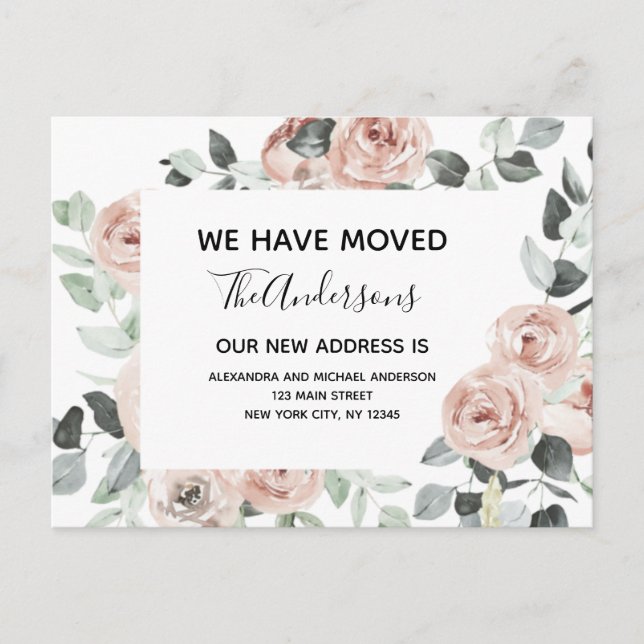 Budget Dusty Pink Floral Moving Announcement Postcard (Front)
