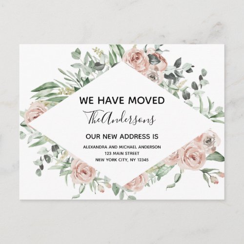 Budget Dusty Pink Floral Moving Announcement Postcard