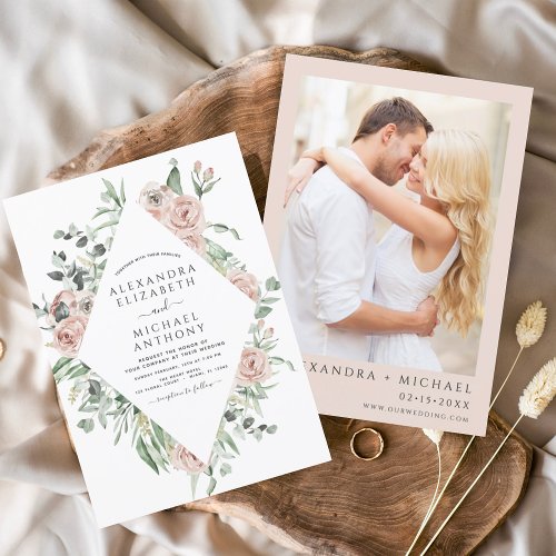 Budget Dusty Pink Floral Photo Eucalyptus Wedding