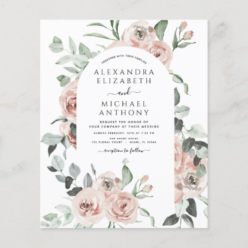 Budget Dusty Pink Floral Photo Wedding Invitation Flyer