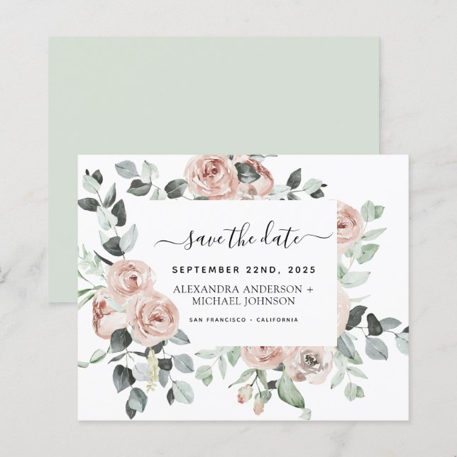 Budget Dusty Pink Floral Save the Date  Invitation (Front/Back)