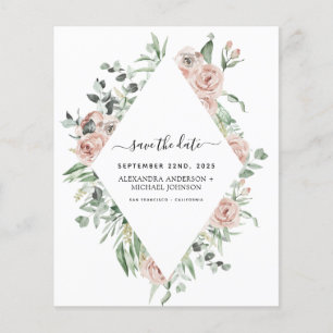 Budget Dusty Pink Floral Save the Date Invitation Flyer