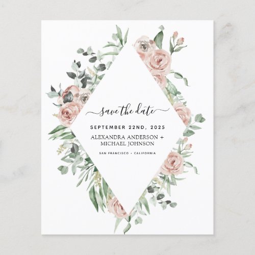 Budget Dusty Pink Floral Save the Date Invitation Flyer