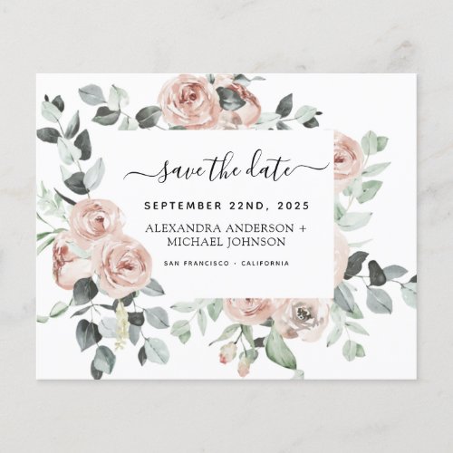 Budget Dusty Pink Floral Save the Date  Invitation Flyer