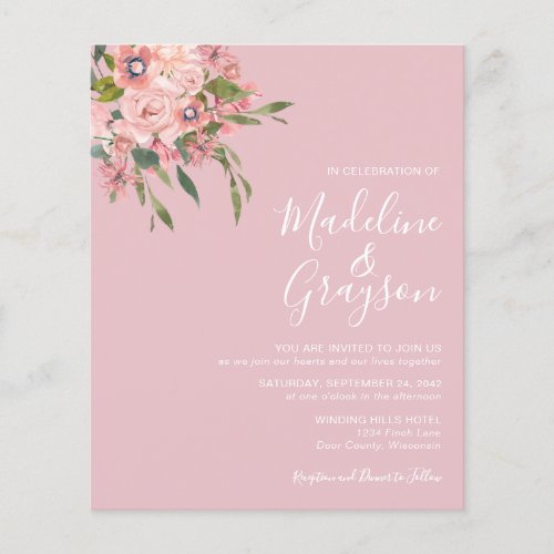 BUDGET Dusty Pink Floral Wedding Invitation