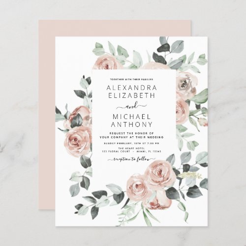 Budget Dusty Pink Floral Wedding Invitation