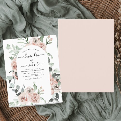 Budget Dusty Pink Floral Wedding Invitation