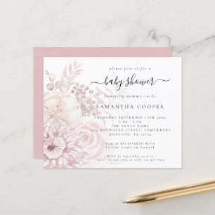 Budget Dusty Pink Florals Baby Shower Invite