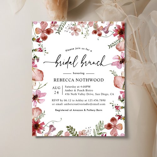 Budget Dusty Pink Florals Bridal Brunch Invitation