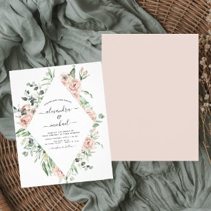 Budget Dusty Pink Greenery Wedding Invitation Flyer