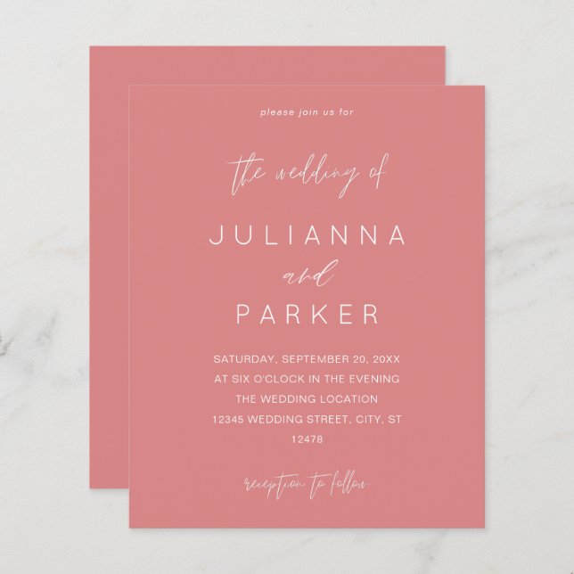Budget Dusty Pink MOD Calligraphy Wedding (Front/Back)