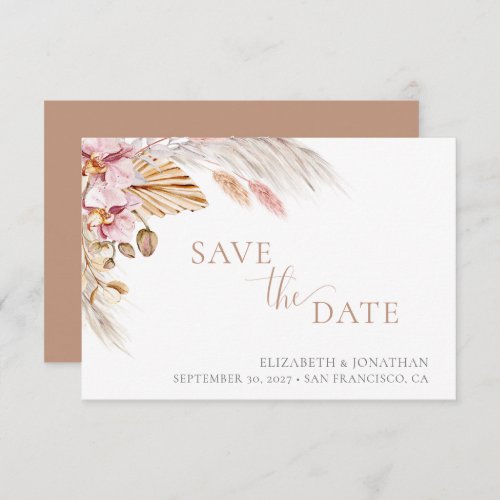 Budget Dusty Pink Pampas Grass Save the Date Card