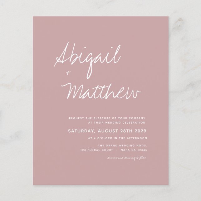 Budget Dusty Pink Photo Simple Wedding Invitation (Front)
