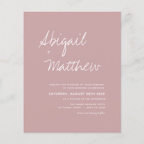 Budget Dusty Pink Photo Simple Wedding Invitation