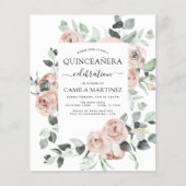 Budget Dusty Pink Quinceañera Floral Invitation (Front)