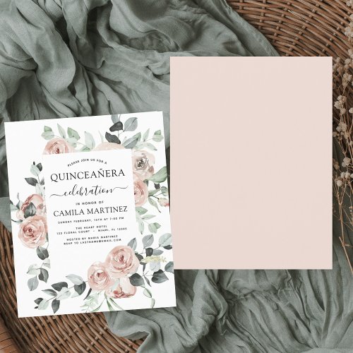 Budget Dusty Pink Quinceaera Floral Invitation