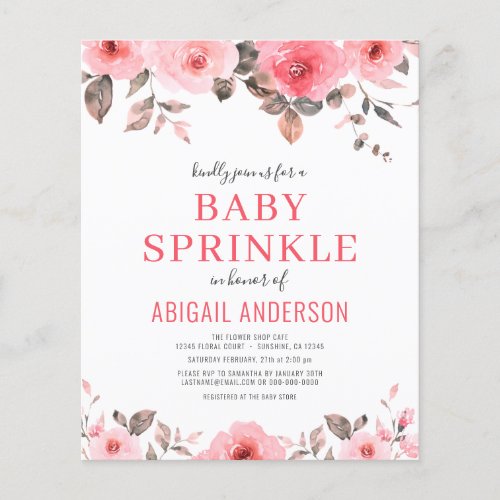 Budget Dusty Pink Rose Baby Sprinkle Invitation Flyer