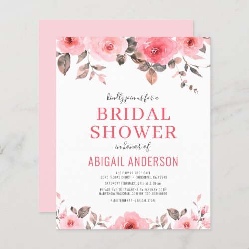 Budget Dusty Pink Rose Bridal Shower Invitation 