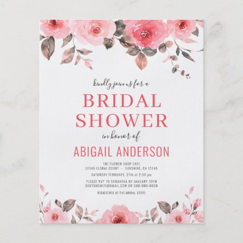 Budget Dusty Pink Rose Bridal Shower Invitation  Flyer