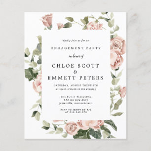 Budget Dusty Pink Rose Engagement Party Invitation