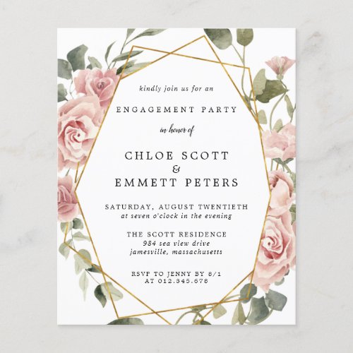 Budget Dusty Pink Rose Engagement Party Invitation