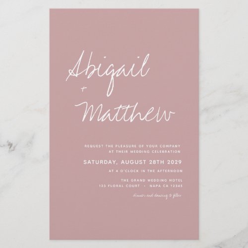 Budget Dusty Pink Rose Simple Wedding Invitation