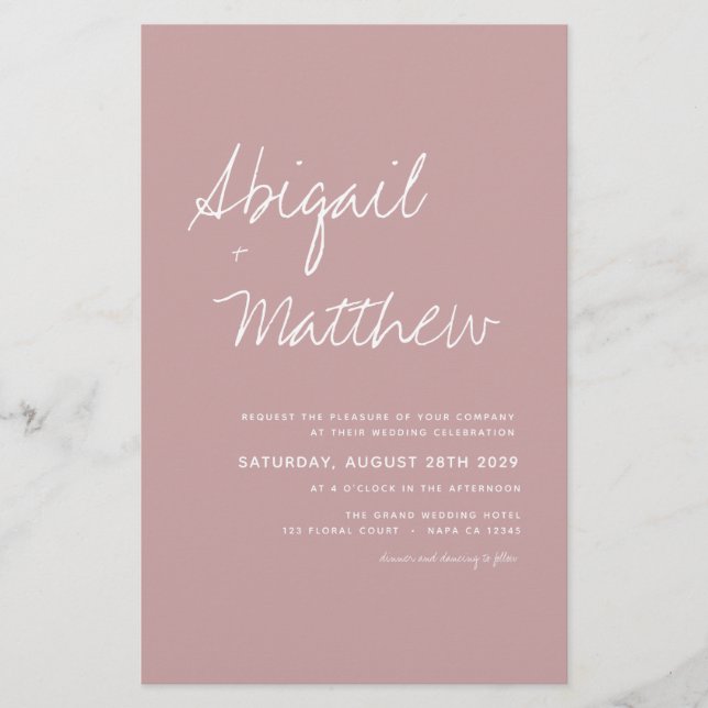 Budget Dusty Pink Rose Simple Wedding Invitation (Front)