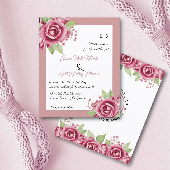 BUDGET Dusty pink roses QR code wedding invitation (Creator Uploaded)