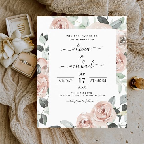 Budget Dusty Pink Sage Floral Wedding Flyer