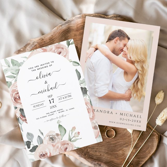 Budget Dusty Pink Sage Green Photo Floral Wedding Flyer (Creator Uploaded)