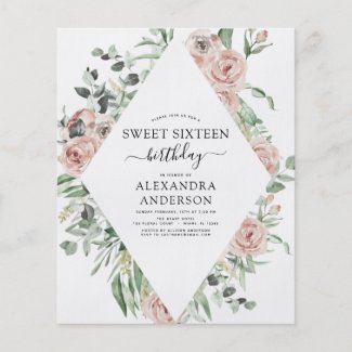 Budget Dusty Pink Sweet Sixteen Birthday Party Flyer