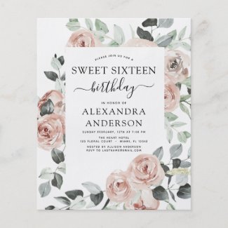 Budget Dusty Pink Sweet Sixteen Birthday Party Flyer