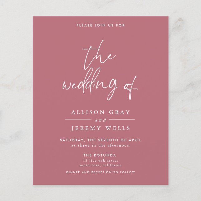 Budget Dusty Pink Wedding Invitation Flyer (Front)