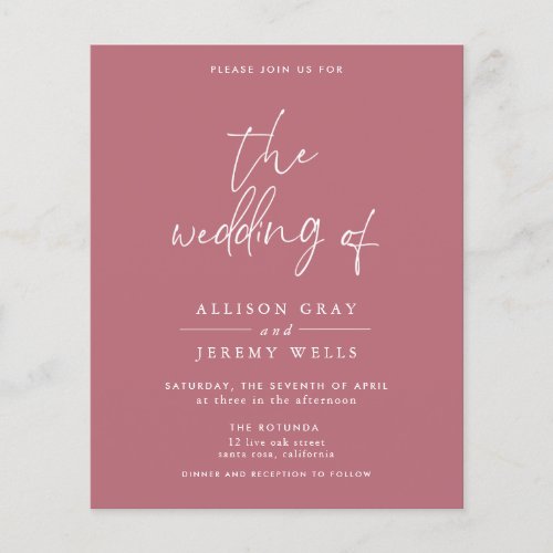 Budget Dusty Pink Wedding Invitation Flyer