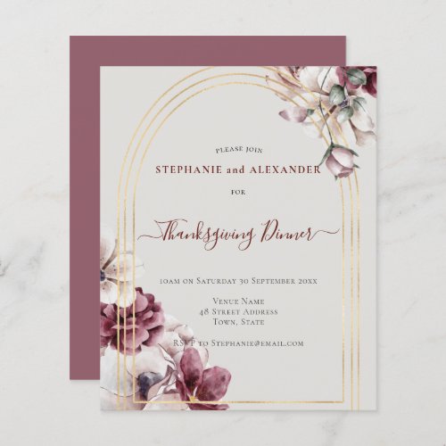 Budget Dusty Plum Floral Thanksgiving Invite