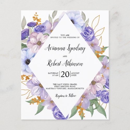 Budget Dusty Purple Floral Boho Wedding Invitation