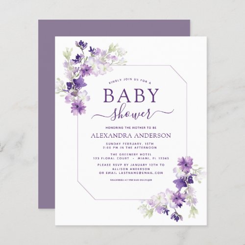 Budget Dusty Purple Floral Greenery Baby Shower