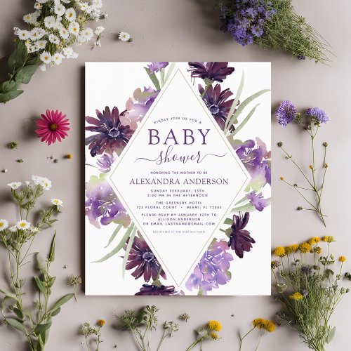 Budget Dusty Purple Floral Greenery Baby Shower