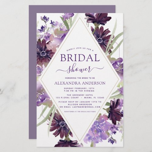 Budget Dusty Purple Floral Greenery Bridal Shower