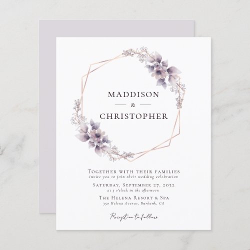 Budget Dusty Purple Floral Wedding Invitation