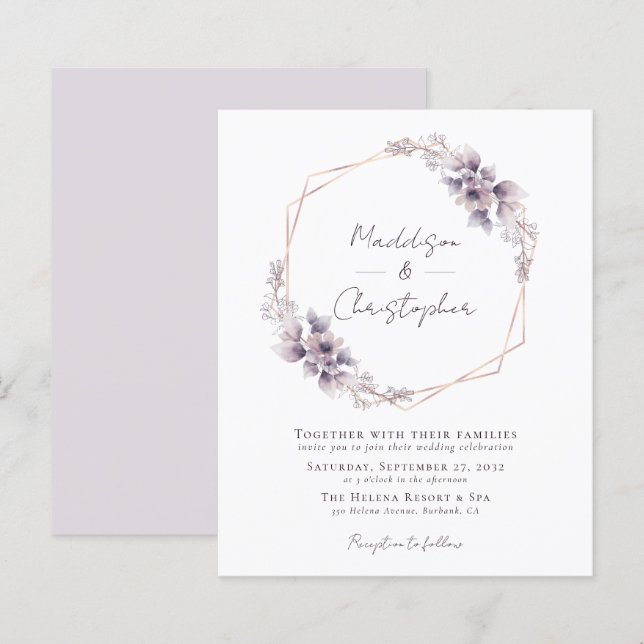 Budget Dusty Purple Floral Wedding Invitation (Front/Back)