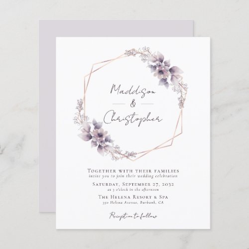 Budget Dusty Purple Floral Wedding Invitation