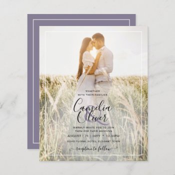BUDGET Dusty Purple Photo Overlay Wedding Invite