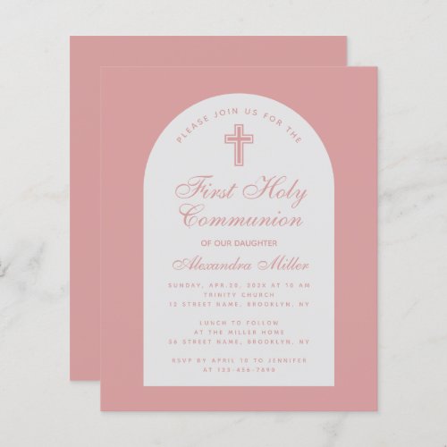 Budget Dusty Rose Arch First Communion Invitation 
