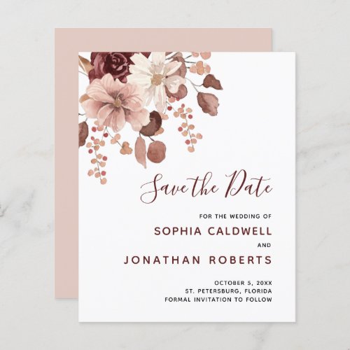 Budget Dusty Rose Eucalyptus Floral Save the Date