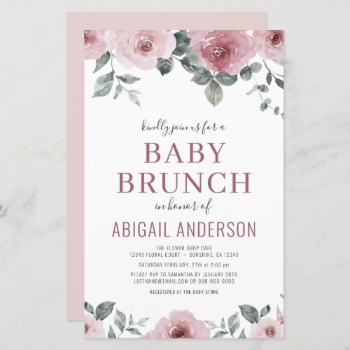 Budget Dusty Rose Floral Baby Brunch Invitation 