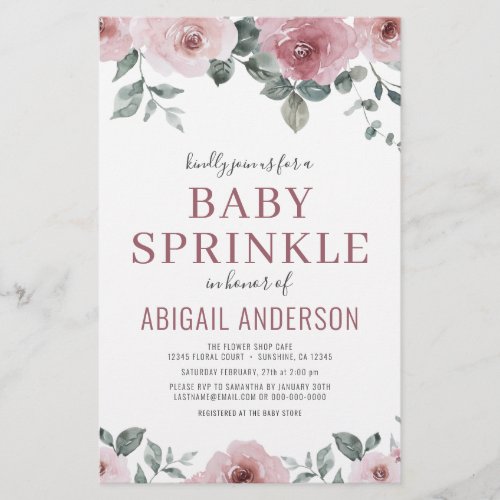 Budget Dusty Rose Floral Baby Sprinkle Invitation