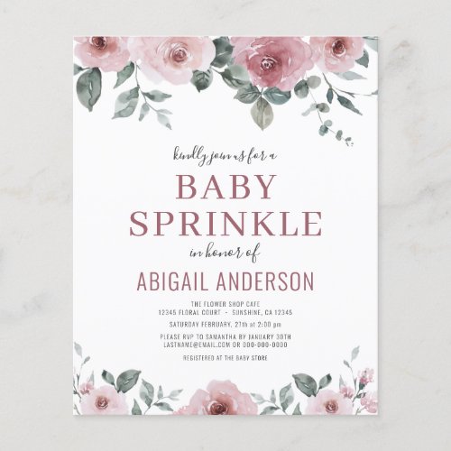 Budget Dusty Rose Floral Baby Sprinkle Invitation Flyer