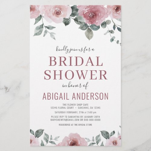 Budget Dusty Rose Floral Bridal Shower Invitation 